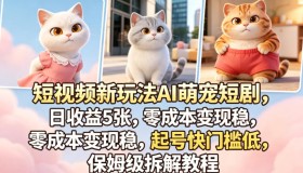 AI萌宠短剧：短视频新玩法，零成本日赚500，起号快门槛低保姆级教程