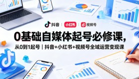 零基础学自媒体起号，抖音、小红书、视频号全域运营变现课程来袭