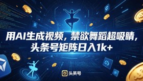 AI生成吸睛禁欲舞蹈视频，头条号矩阵日赚1k+