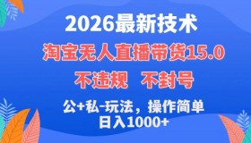 2026淘宝无人直播带货15.0技术大揭秘：不封号、不违规，公私玩法简单，日赚超1k！