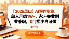 【2026热门风口】AI写作副业：单人每月稳赚1W+，零门槛副业兼职，小白也能轻松上手【揭秘】