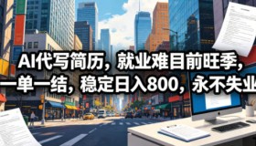 AI代做简历，就业难当下正值旺季，一单一结，日稳入800，告别失业困扰