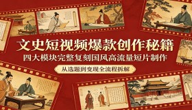 文史短视频爆款创作攻略：四大模块全面复制国风高流量短片制作