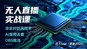 （18508期）无人直播实战课（更新5月），非实时防风技术、AI音频去重、OBS推流，建立技术壁垒，月入5w+