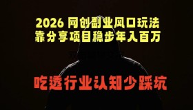 （18545期）2026网创副业新玩法：分享项目稳赚百万，洞悉行业少踩坑