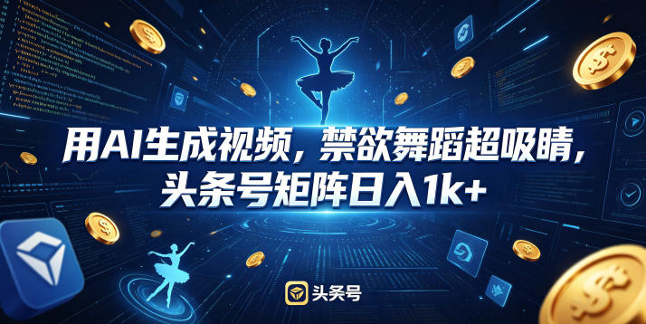 AI 生成吸睛禁欲舞蹈视频，头条号矩阵日赚 1k+