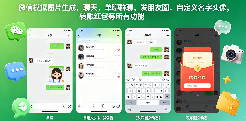 微信模拟图片生成:单聊群聊、发圈、转账等功能一键搞定 微信模拟图片生成:单聊群聊、发圈、转账等功能一键搞定
