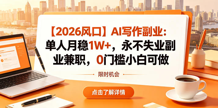 【2026 热门风口】AI 写作副业:单人每月稳赚 1W+,零门槛副业兼职,小白也能轻松上手【揭秘】 【2026 热门风口】AI 写作副业:单人每月稳赚 1W+,零门槛副业兼职,小白也能轻松上手【揭秘】