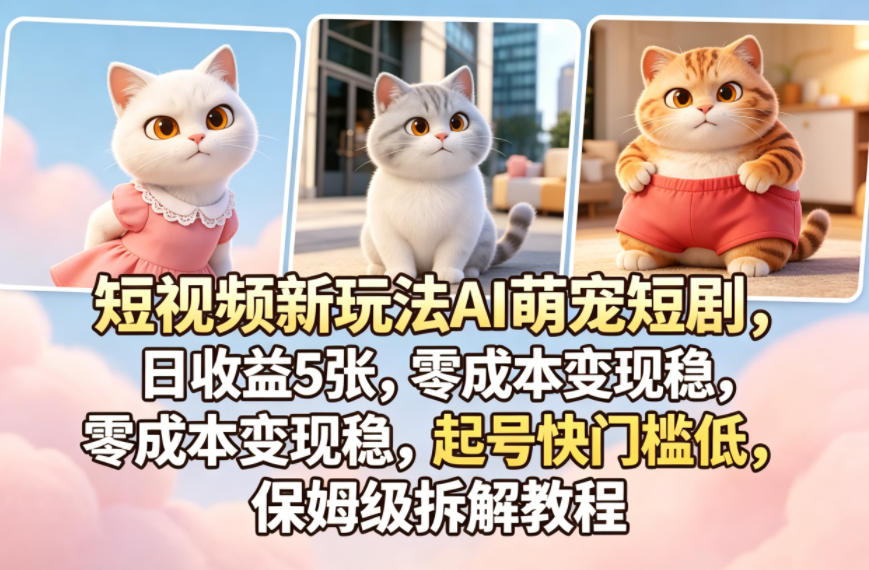 AI 萌宠短剧:短视频新玩法,零成本日赚 500,起号快门槛低保姆级教程 AI 萌宠短剧:短视频新玩法,零成本日赚 500,起号快门槛低保姆级教程
