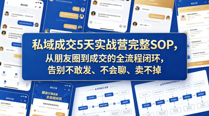 私域成交 5 天实战营 SOP 全揭秘:打通朋友圈到成交闭环,解决发圈、聊天、成交难题 私域成交 5 天实战营 SOP 全揭秘:打通朋友圈到成交闭环,解决发圈、聊天、成交难题
