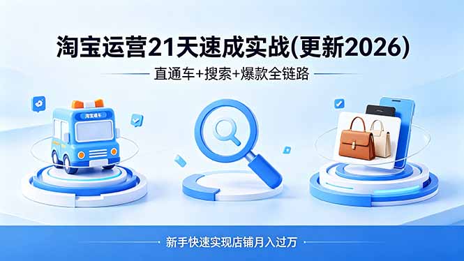 （18316 期）淘宝运营 21 天速成实战(更新 4 月)，直通车 + 搜索 + 爆款全链路，新手快速实现店铺月入过万