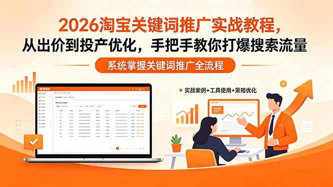 （18423 期）2026 淘宝关键词推广实战攻略：从出价到投产优化，全程指导引爆搜索流量