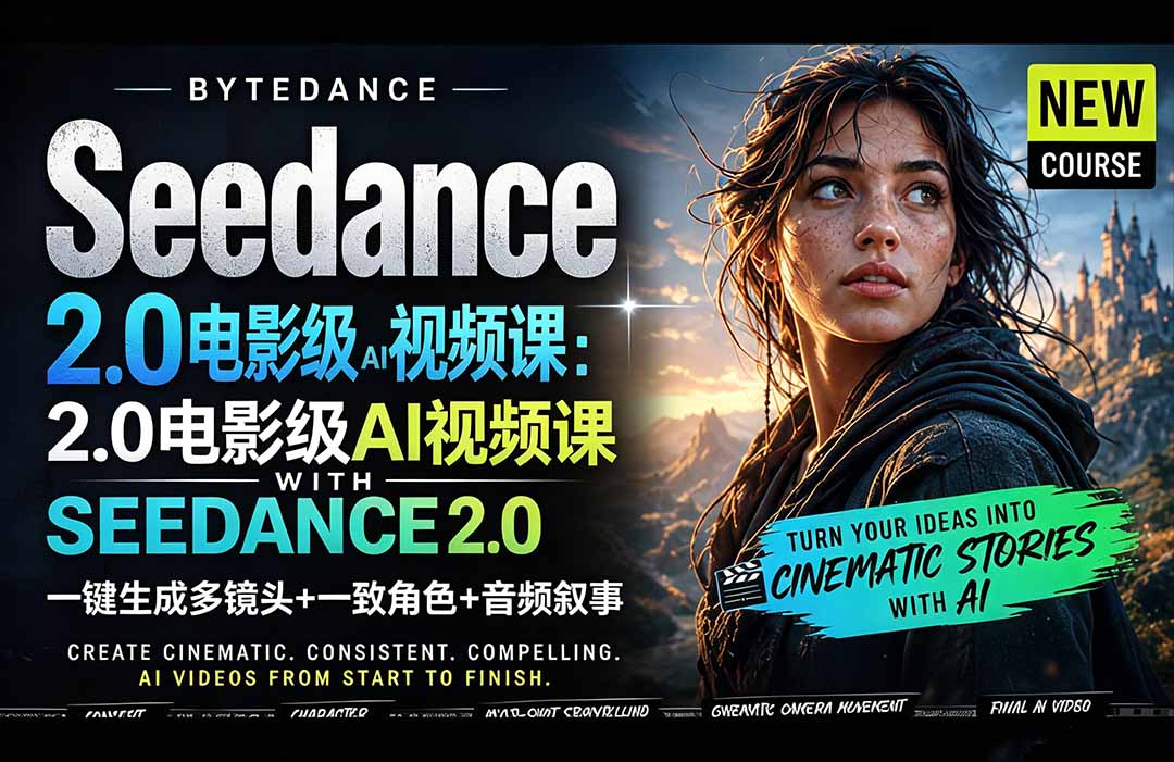 18415 期 Seedance 2.0 电影级 AI 视频课：一键搞定多镜头、一致角色与音频叙事