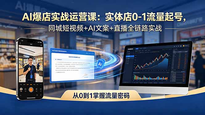 18451 期 AI 爆店实战运营课:助力实体店从 0 到 1 开启流量,涵盖同城短视频、AI 文案与直播全流程实战 18451 期 AI 爆店实战运营课:助力实体店从 0 到 1 开启流量,涵盖同城短视频、AI 文案与直播全流程实战