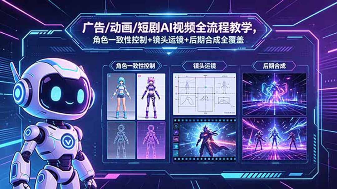 （18453 期）AI 视频全流程教学：广告、动画、短剧，涵盖角色一致控制、镜头运镜与后期合成