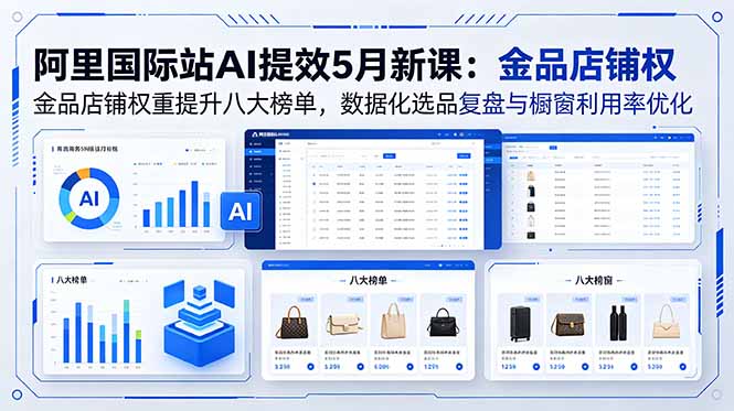（18556 期）阿里国际站 AI 提效 5 月新课：金品店铺权重提升八大榜单，数据化选品复盘与橱窗利用率优化